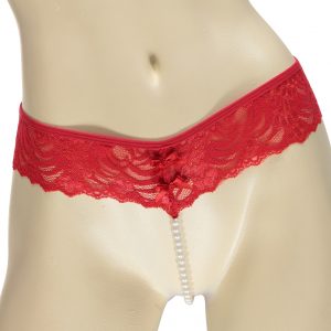 RED LACE PEARL THONGS-567