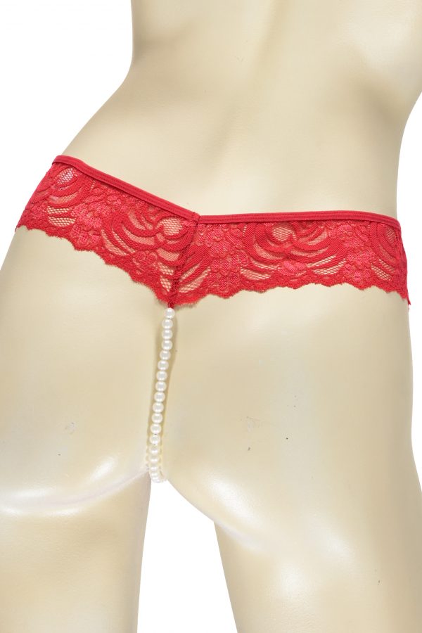 RED LACE PEARL THONGS-564