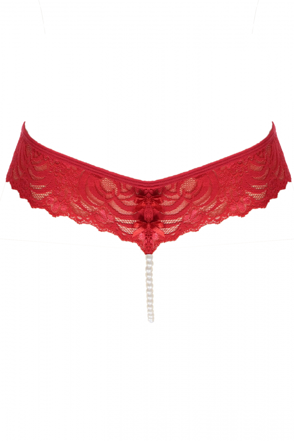 RED LACE PEARL THONGS-0
