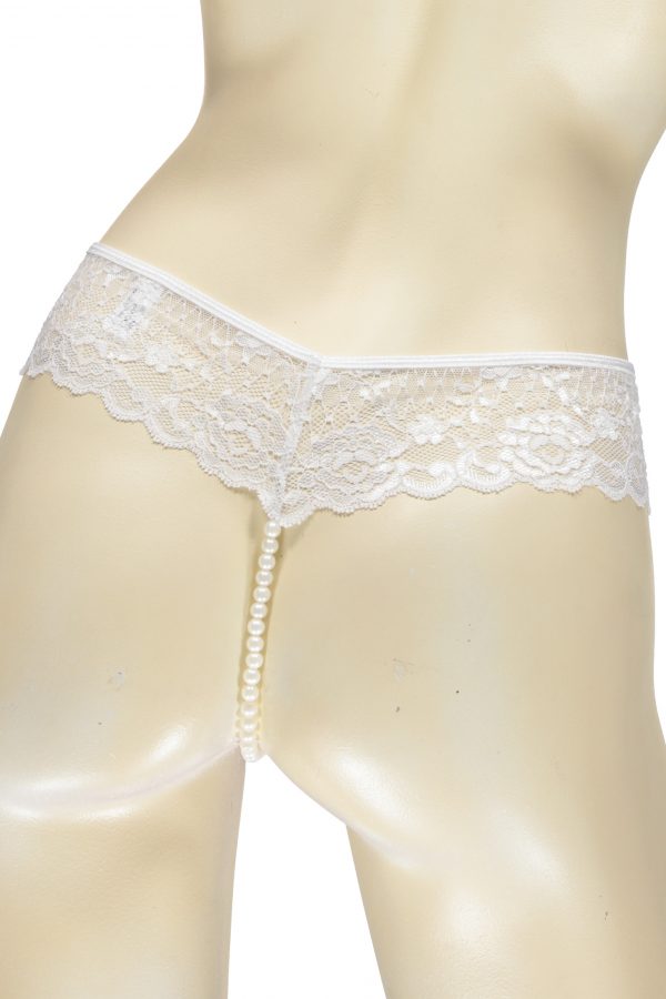 WHITE LACE PEARL THONGS-550
