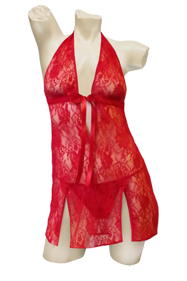 RED HALTER NECK CHEMISE -0