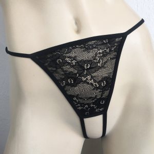 LINGERIE LETTERS WOMEN'S BLACK LACE CROTCHLESS G-STRING