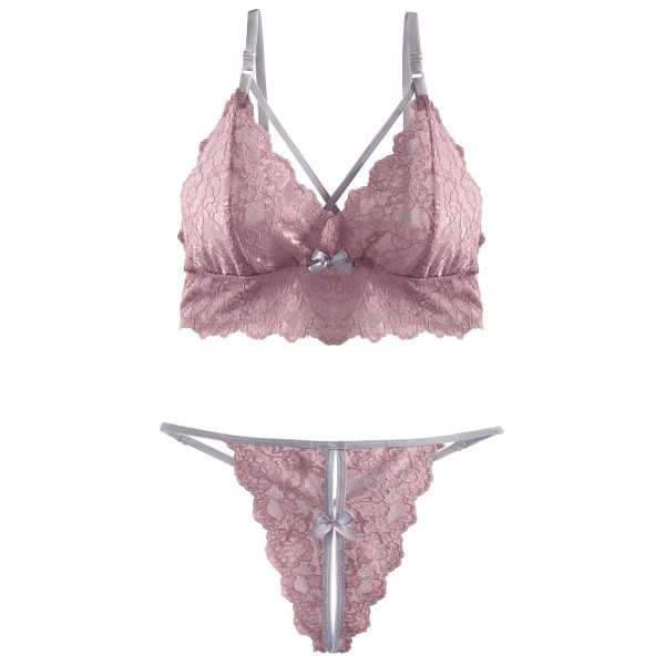 SHOP OUR LINGERIE LETTERS - BLUSH PINK LACE BRALETTE & SPLIT CROTCH T-STRING SET ONLINE SOUTH AFRICA.
