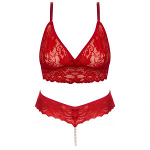 SHOP OUR LINGERIE LETTERS - RED BRALETTE & PEARL THONG SET ONLINE SOUTH AFRICA.