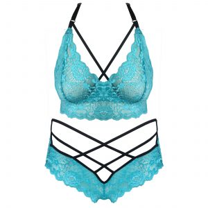 SHOP OUR LINGERIE LETTERS - TURQUOISE BRALETTE & CRISSCROSS BRIEF SET ONLINE SOUTH AFRICA.