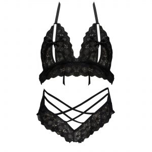 SHOP OUR LINGERIE LETTERS - BLACK BRALETTE & CRISSCROSS BRIEF SET ONLINE SOUTH AFRICA.
