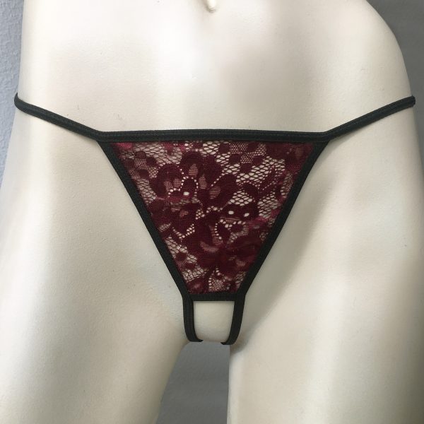 LINGERIE LETTERS WOMEN'S MAROON LACE CROTCHLESS G-STRING