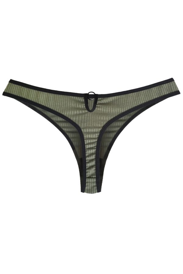 Lingerie Letters Women's Ribbed Olive Thong