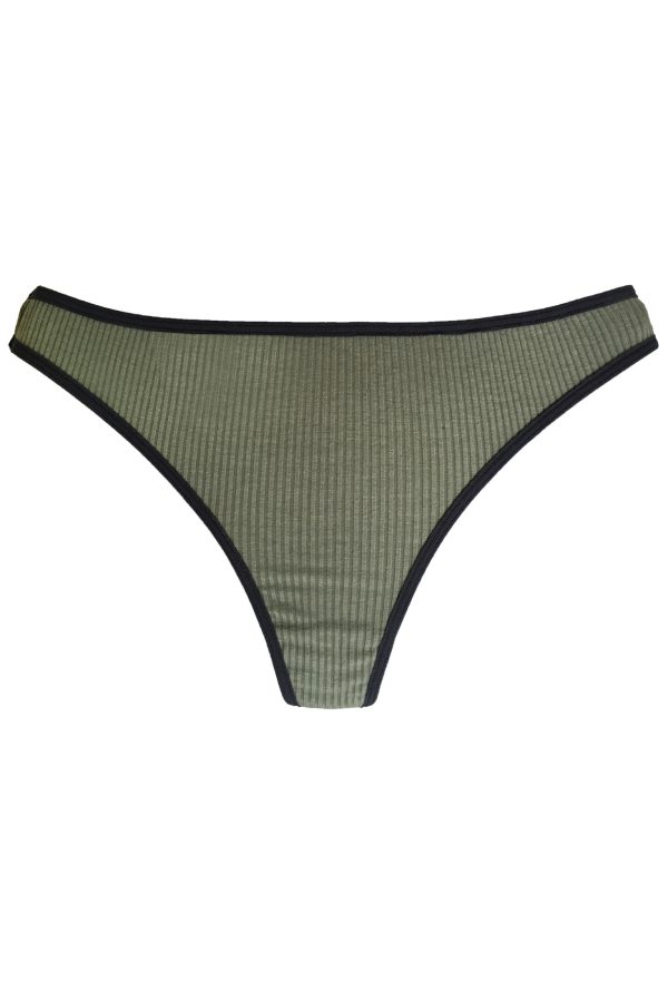 Lingerie Letters Women's Ribbed Olive Thong