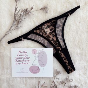 Lingerie Letters Leopard Print Thong in soft leopard print stretch mesh